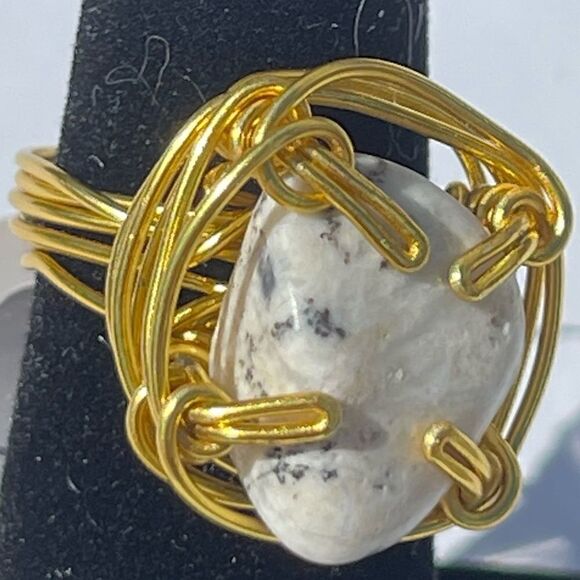 ✨ DENDRITIC AGATE NATURAL WIREWRAPPED GEMSTONE CHUNKY RING ✨ - Picture 6 of 11